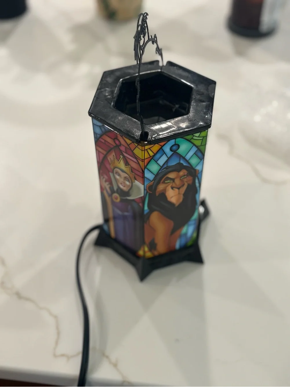 Black wax warmer with Multicolor Stained-Glass Villain Panels